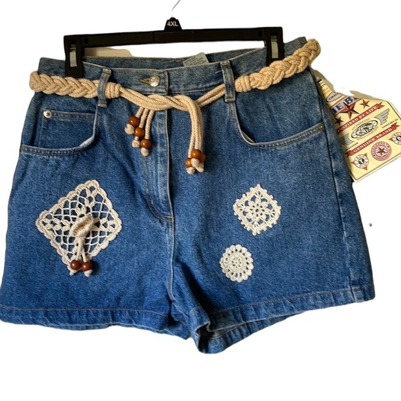 True Blue Pants - RARE Vintage With Tags Crochet Belt And Accents Feminine High Waist 90s Sz 11/12